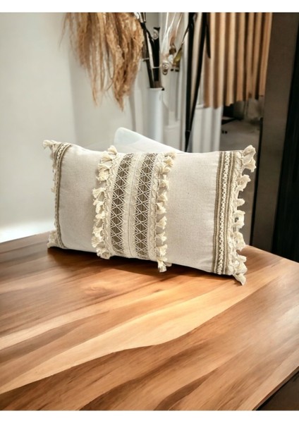 Özel Tasarım Kahverengi Dantelli Krem Kırlent Kırlent Kılıfı [35X55] indirimleri