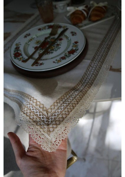 Beige Keten Runner Dantelli fiyatları