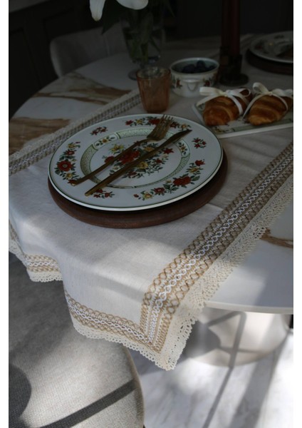 Beige Keten Runner Dantelli modelleri