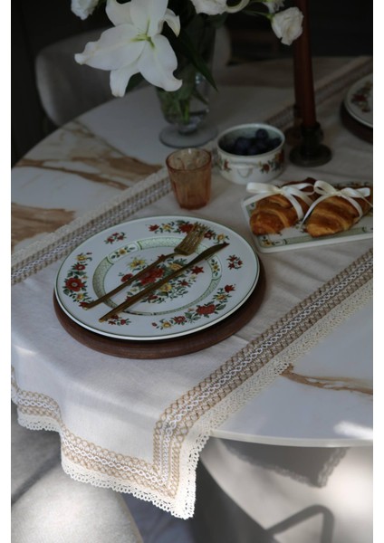 Beige Keten Runner Dantelli fırsatları