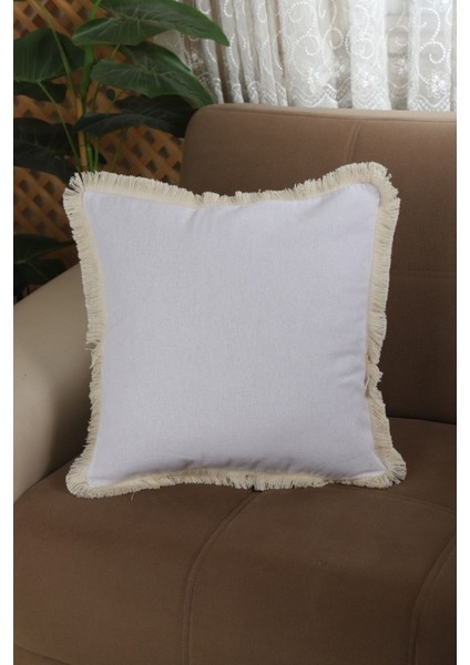 Keten Beyaz Ponponlu Kırlent Kırlent Kılıfı 43 x 43
