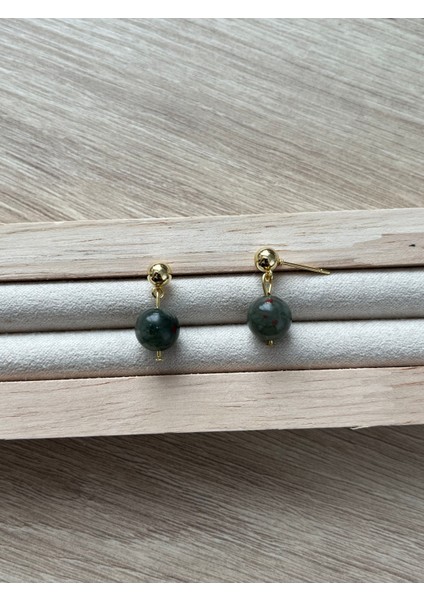 8 mm Kan Taşı Taşı Altın Kaplama Top Küpe