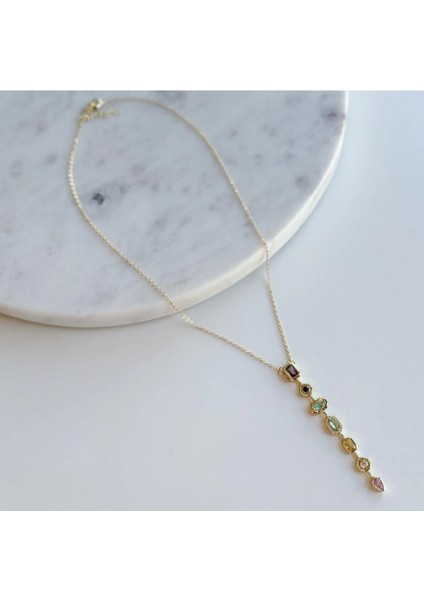 Çelik 316 L Kararmaz Zirkon Renkli Taşlı Trend Kadın Y Lisa Kolye fiyatları