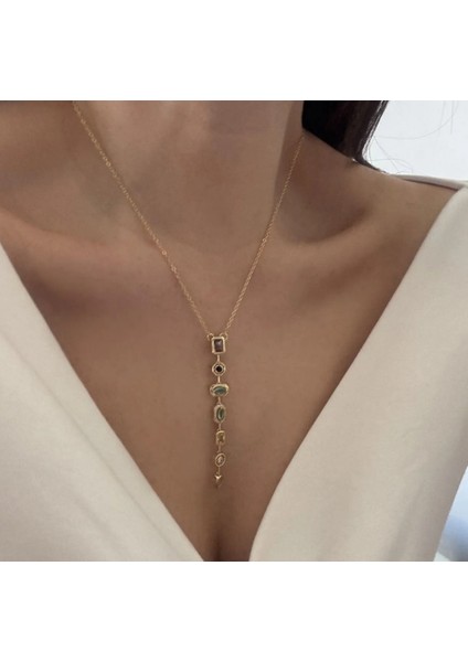 Çelik 316 L Kararmaz Zirkon Renkli Taşlı Trend Kadın Y Lisa Kolye modelleri