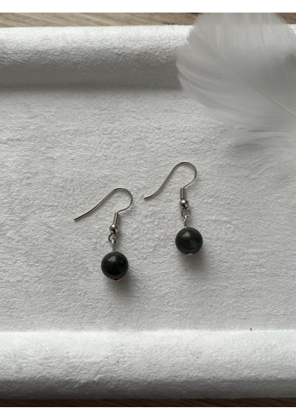 8 mm Kan Taşı Taşı Gümüş Kaplama Sallantı Küpe
