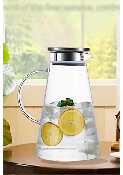 Borosilikat Cam Sürahi 1800ML Isıya Dayanıklı Karaf, Metal Kapaklı Cam Kulplu Meşrubat Su Sürahisi fırsatları