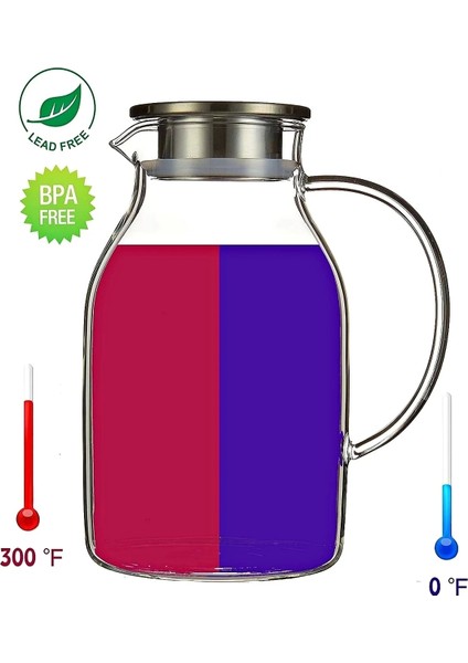 Borosilikat Cam Sürahi 1800ML Isıya Dayanıklı Metal Kapaklı Bitki Çayı Demliği Meşrubat Su Sürahisi modelleri