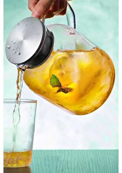 Borosilikat Cam Sürahi 1800ML Isıya Dayanıklı Metal Kapaklı Bitki Çayı Demliği Meşrubat Su Sürahisi indirimleri