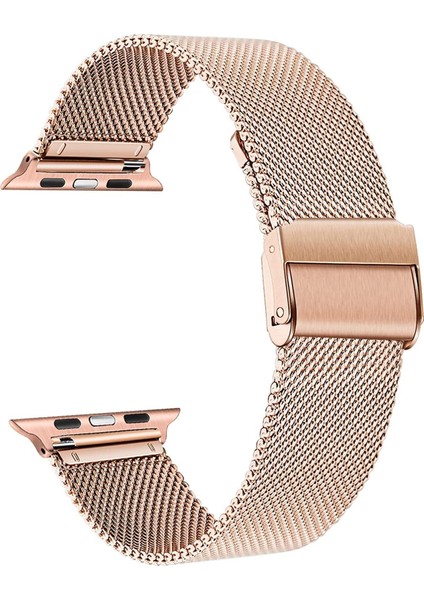 Buckle Milano Çelik Kordon, Apple Watch Series SE/10/9/8/7/6/5/4/3 46mm/45mm/44mm/42mm ile Uyumlu, Rose Gold