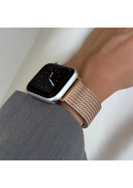 Buckle Milano Çelik Kordon, Apple Watch Series SE/10/9/8/7/6/5/4/3 46mm/45mm/44mm/42mm ile Uyumlu, Rose Gold
