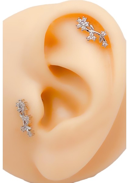 Cerrahi Çelik Piercing Dalında Yasemin Figürlü Kıkırdak Helix Tragus Piercing (1 Adet)