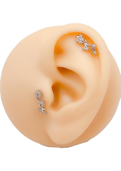 Cerrahi Çelik Piercing Dalında Yasemin Figürlü Kıkırdak Helix Tragus Piercing (1 Adet)