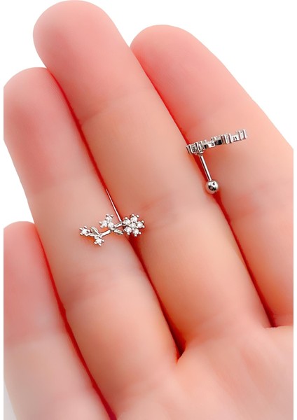 Cerrahi Çelik Piercing Dalında Yasemin Figürlü Kıkırdak Helix Tragus Piercing (1 Adet)
