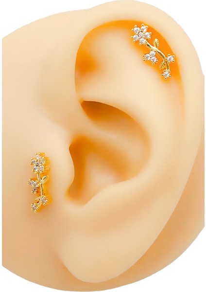 Cerrahi Çelik Piercing Dalında Yasemin Figürlü Kıkırdak Helix Tragus Piercing (1 Adet)