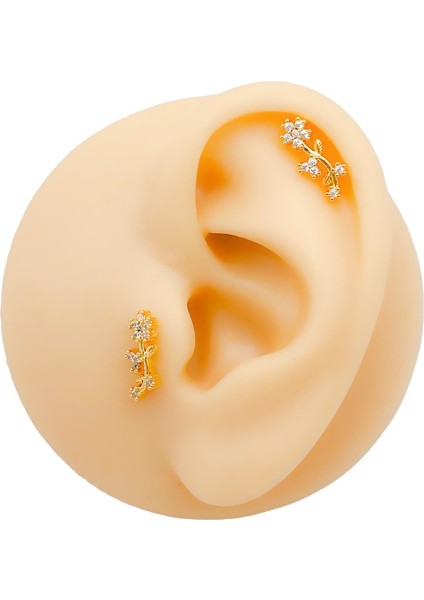 Cerrahi Çelik Piercing Dalında Yasemin Figürlü Kıkırdak Helix Tragus Piercing (1 Adet)