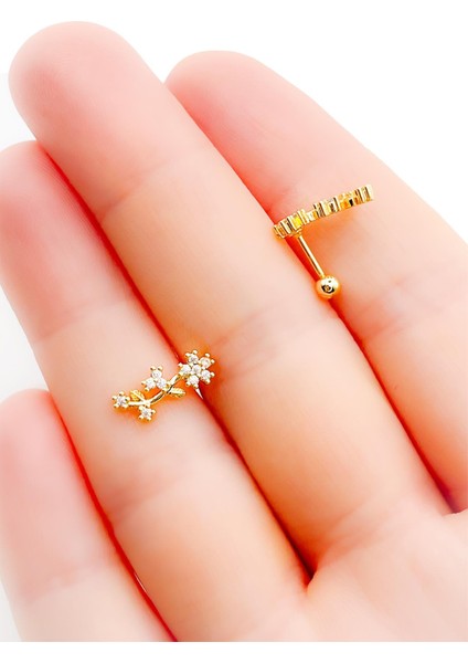 Cerrahi Çelik Piercing Dalında Yasemin Figürlü Kıkırdak Helix Tragus Piercing (1 Adet)