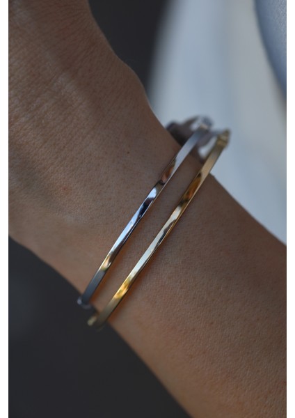 14 Ayar Altın Arpaş Ikili Beyaz ve Sarı Düz Sade Kelepçe