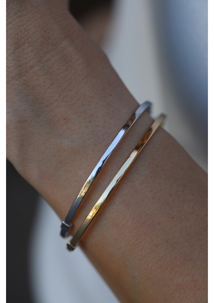 14 Ayar Altın Arpaş Ikili Beyaz ve Sarı Düz Sade Kelepçe modelleri