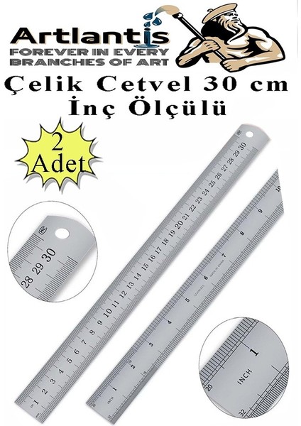 Çelik Cetvel 30 cm Inç Ölçülü 2 Adet Paslanmaz Çelik Metal Çetvel 30 Santimetre Düz Kenar Kolay Çizimler Için