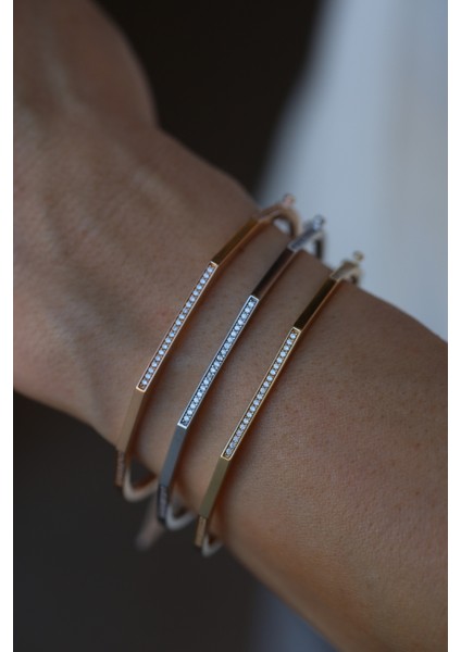 14 Ayar Altın Taş Detaylı Sarı, Rose ve Beyaz Üçlü Beşgen Kelepçe modelleri