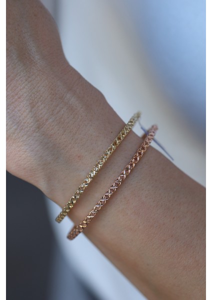 14 Ayar Altın Arpaş Ikili Rose ve Sarı Kalemli Kelepçe