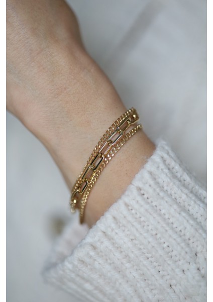 14 Ayar Altın Gurmet ve Ataç Üçlü Zincir Tasarım Bileklik modelleri