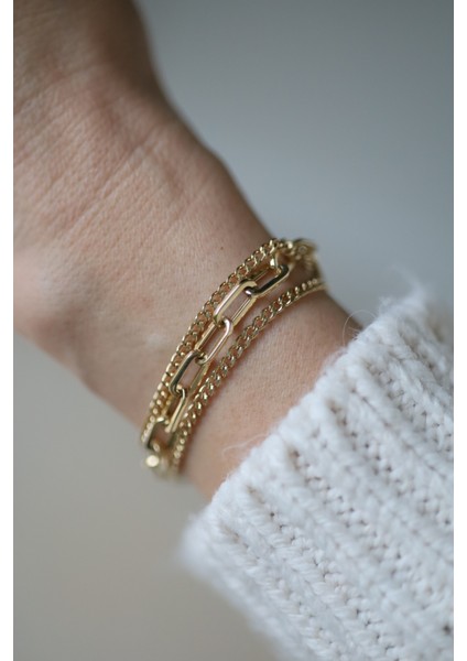 14 Ayar Altın Gurmet ve Ataç Üçlü Zincir Tasarım Bileklik fırsatları