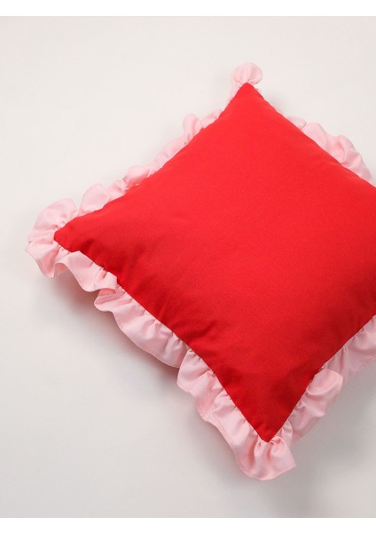 Red Pop Fırfırlı Dekoratif Yastık Kılıfı - Kare