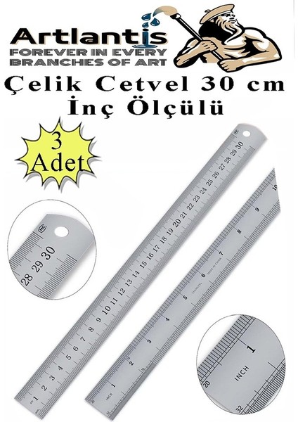 Çelik Cetvel 30 cm Inç Ölçülü 3 Adet Paslanmaz Çelik Metal Çetvel 30 Santimetre Düz Kenar Kolay Çizimler Için