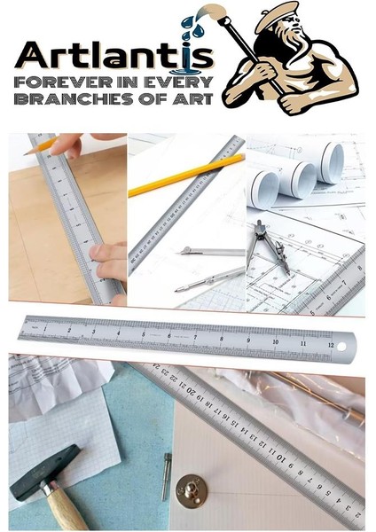 Çelik Cetvel 30 cm Inç Ölçülü 3 Adet Paslanmaz Çelik Metal Çetvel 30 Santimetre Düz Kenar Kolay Çizimler Için