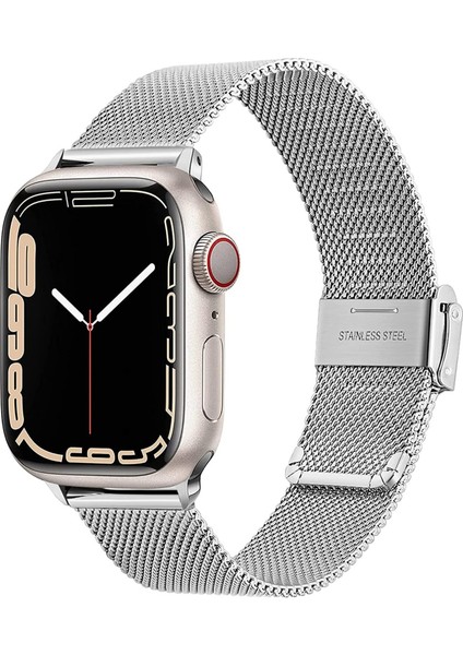 Buckle Milano Çelik Kordon, Apple Watch Series SE/10/9/8/7/6/5/4/3 42mm/41mm/40mm/38mm ile Uyumlu, Gümüş