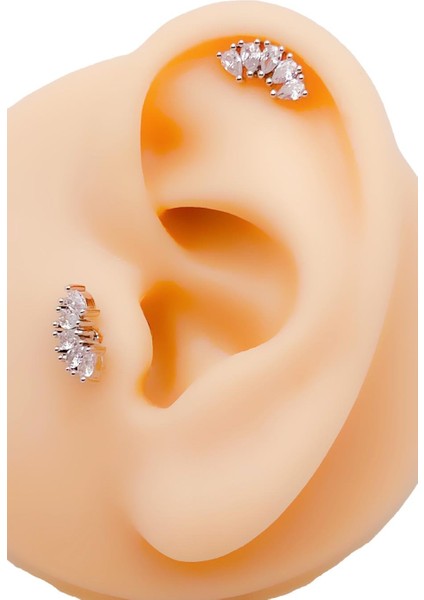 Cerrahi Çelik Piercing Damla Beş Taşlı Kıkırdak Helix Tragus Piercing (1ADET)