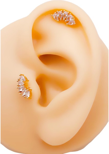 Cerrahi Çelik Piercing Damla Beş Taşlı Kıkırdak Helix Tragus Piercing (1ADET)