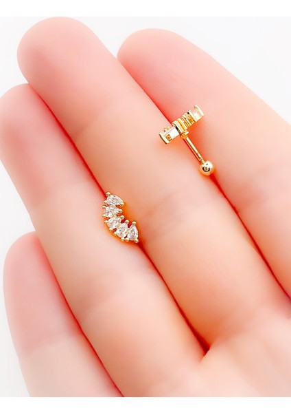 Cerrahi Çelik Piercing Damla Beş Taşlı Kıkırdak Helix Tragus Piercing (1ADET)