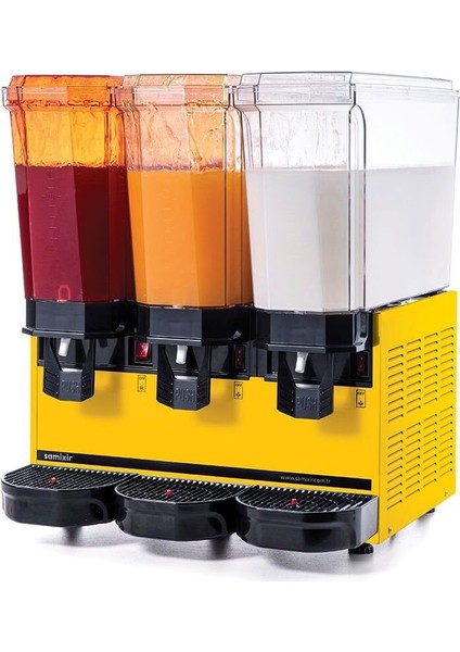 Klasik Triple, 2 Fıskiyeli, 1 Karıştırıcılı Soğuk İçecek Dispenseri 20+20+20 Litre Sarı