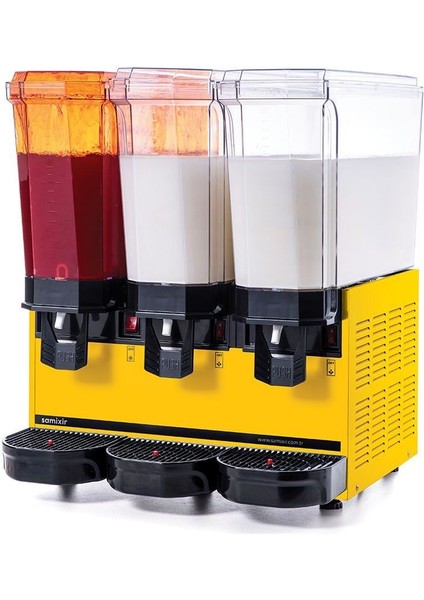 Klasik Triple, 1 Fıskiyeli, 2 Karıştırıcılı Soğuk İçecek Dispenseri 20+20+20 Litre Sarı