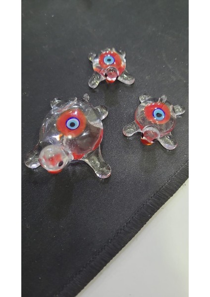 Cam Nazar Boncuklu Nazarlık 3'lü Kaplumbağa El Yapım Zanaat Mini Şeffaf Aile Biblo Sevgi 1200 Derece