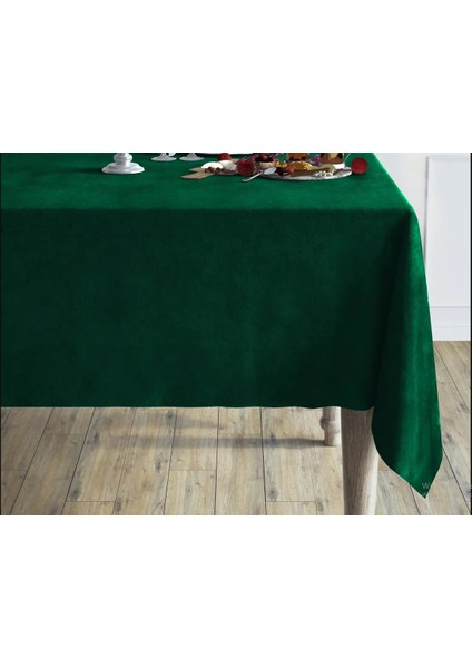 Zümrüt Yeşil Renk Dikdörtgen, Kadife Dokulu, Dertsiz, Masa Örtüsü