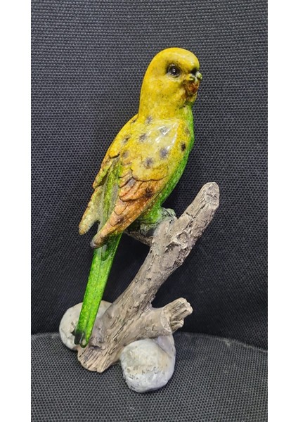 Art Yeşil Dal Muhabbet Kuş Poliresin 19CM Polikrom Faince Italyan Sert Reçine 1 Adet