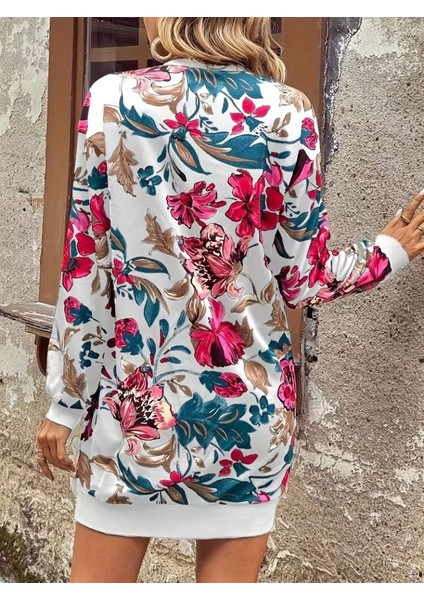 Kadın Uzun Kollu Bisiklet Yaka Çiçek Baskılı Şardonlu Dalgıç Elbise fiyatları