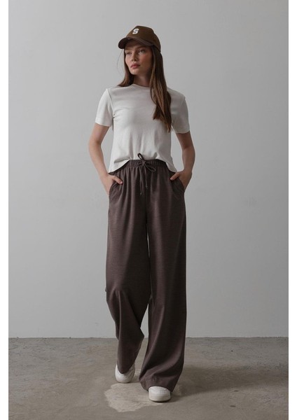 Beli Lastikli Bol Paça Pantolon - Kahve