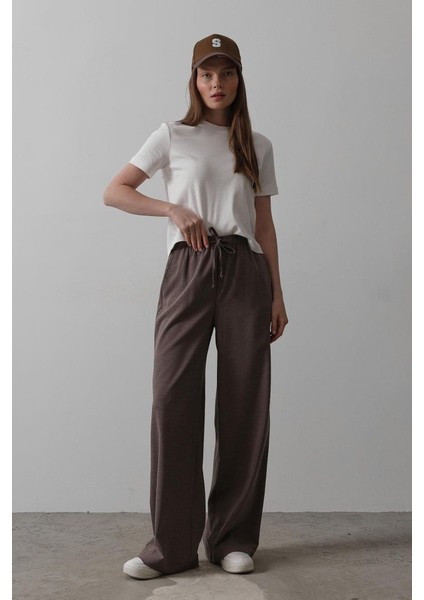 Beli Lastikli Bol Paça Pantolon - Kahve