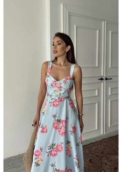 Pembe Ince Kemer Detaylı Elbise