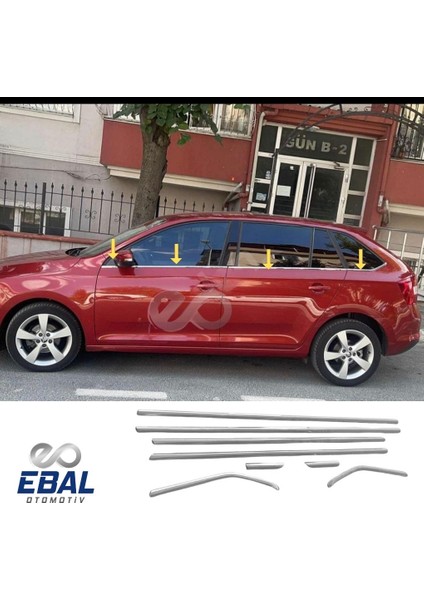 Skoda Rapid Spaceback Krom Cam Çıtası 8 PRÇ.2013 ve Üzeri P.çelik