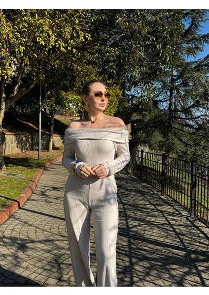 Kadın Uzun Kollu Madonna Yaka Şardonlu Kaşkorse Tulum modelleri