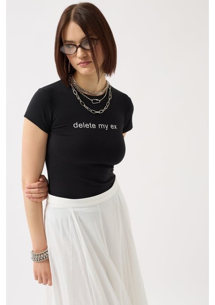 Baskılı Likralı Crop T-Shirt modelleri