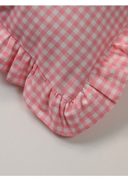 Organik Pamuk Poplin Pembe-Beyaz Pötikare Volanlı Fırfırlı Yastık Kılıfı modelleri