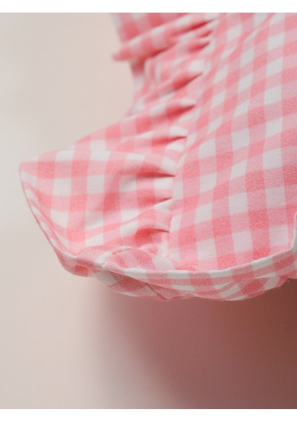 Organik Pamuk Poplin Pembe-Beyaz Pötikare Volanlı Fırfırlı Yastık Kılıfı fırsatları