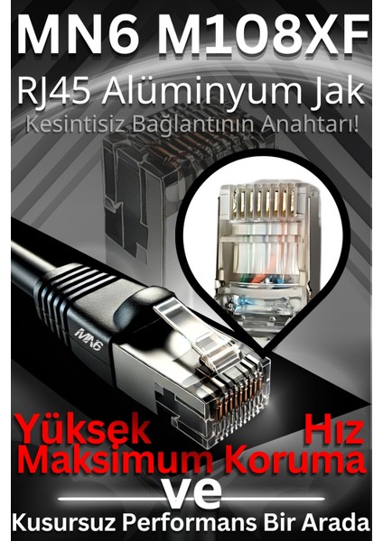 M108XF 10 Metre Internet Kablosu/ftp 0,60MM Cat6 23AWG/İKI Kat Korumalı/ethernet Kablosu 10 Metre/iç Dış Mekan Uyumlu/high Performance Cable