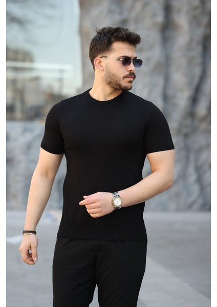 Erkek Viskon Kumaş Bisiklet Yaka Basic Tişört